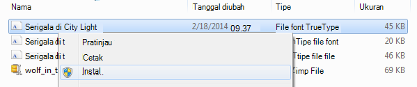 Klik kanan font, dan klik Instal.