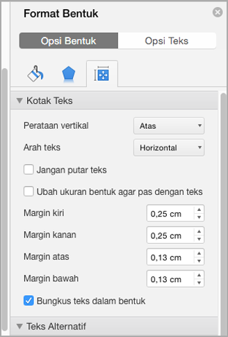 Cuplikan layar panel Format