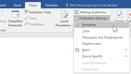 Menampilkan opsi Markup di bawah tab Peninjauan