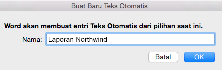 Kotak dialog Buat Teks Otomatis Baru