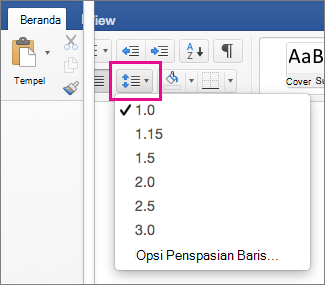 Pada tab Beranda, Penspasian Baris disorot