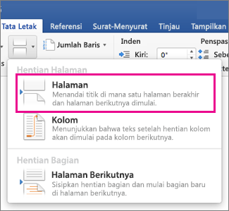 Menu Hentian Tata Letak dengan Hentian Halaman disorot