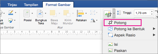 Pada tab Format Gambar, Potong disorot.