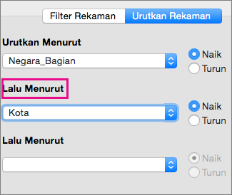 Klik untuk mengurutkan menurut beberapa bidang