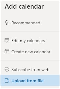 Capture officielle Microsoft du panneau Upload from file dans Outlook sur le web