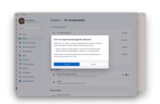 実験的エージェント機能設定を選択すると表示されるダイアログ