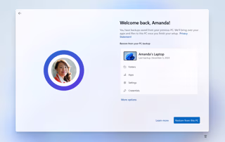 OOBE 中に提供される復元オプションのスクリーンショット。