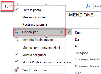 Menu Tutto di Outlook