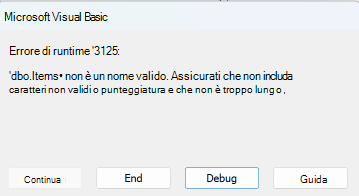 Errore nelle tabelle del server di Access