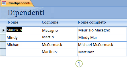 Risultati dell'espressione se il campo Nome non contiene dati