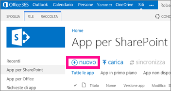 Collegamento nuova app nella raccolta App per SharePoint nel Catalogo app