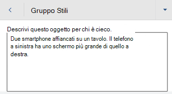 Finestra di dialogo Testo alternativo in Word per Android.