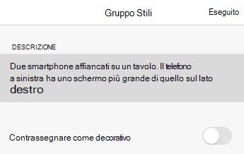 Finestra di dialogo Testo alternativo in Word per iOS.
