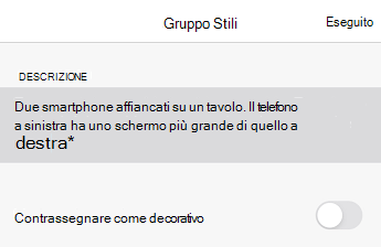 Finestra di dialogo Testo alternativo in PowerPoint per iOS.
