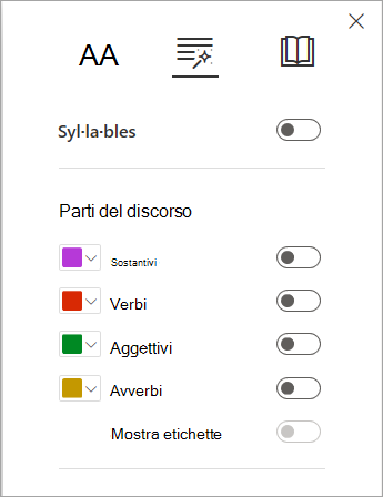 Opzioni controllo grammaticale nello strumento di lettura immersiva