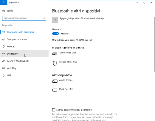 Immagine delle impostazioni di digitazione