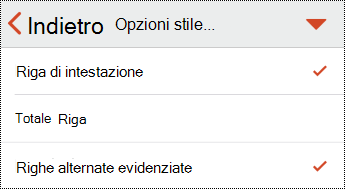 Menu Intestazione tabella in PowerPoint per iOS.
