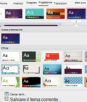 Raccolta temi per la selezione di un layout accessibile in PowerPoint per Mac.