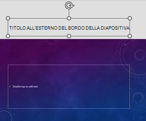 Esempio di segnaposto del titolo posizionato all'esterno dei bordi della diapositiva in PowerPoint per Android.