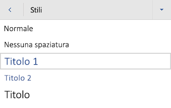 Menu Stili titolo in Word per Android