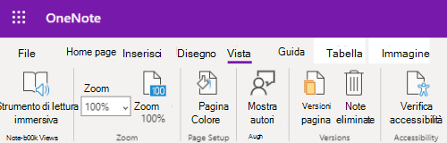 Controlli Zoom nell'app OneNote per il web.