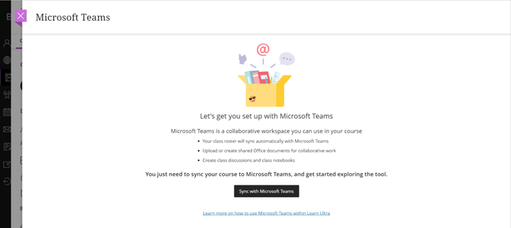 Screenshot di Black Board Learn LTI che evidenzia il pulsante Sincronizza team.