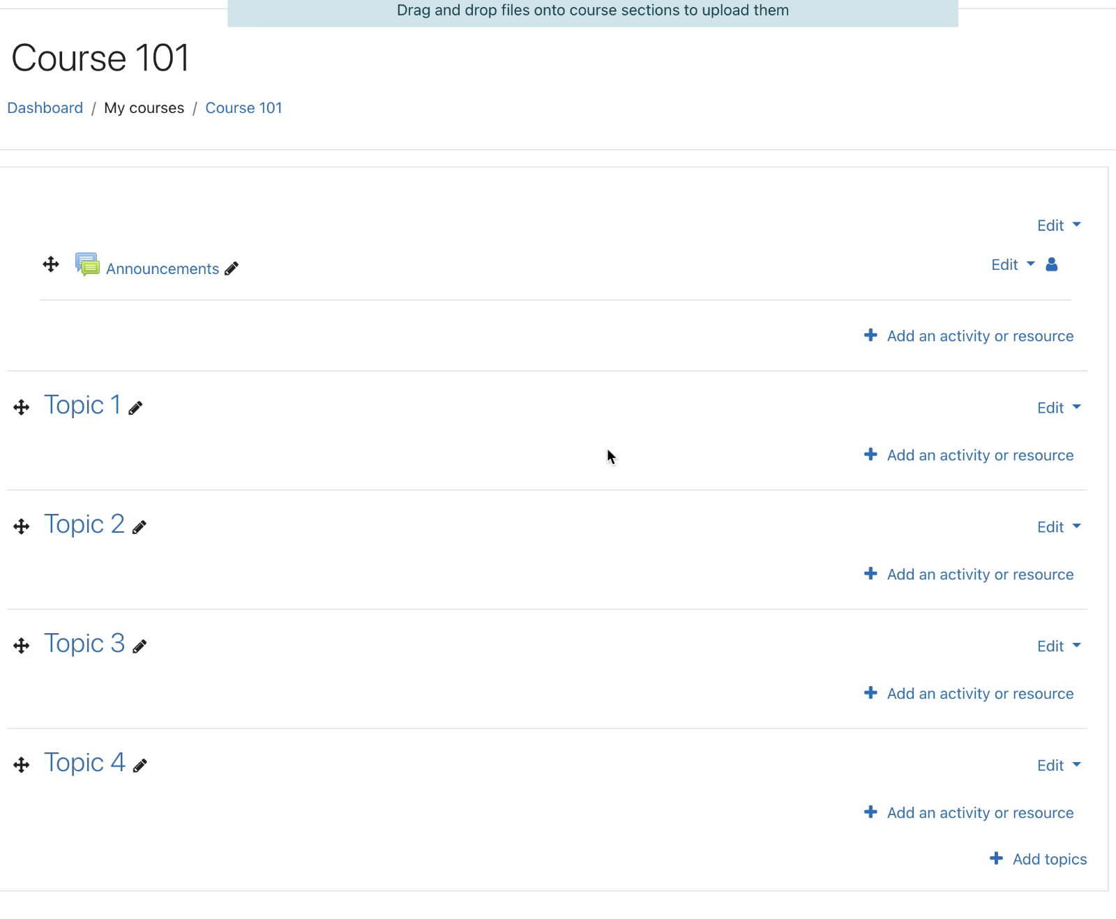 Screenshot di Moodle, aggiunta di un'attività