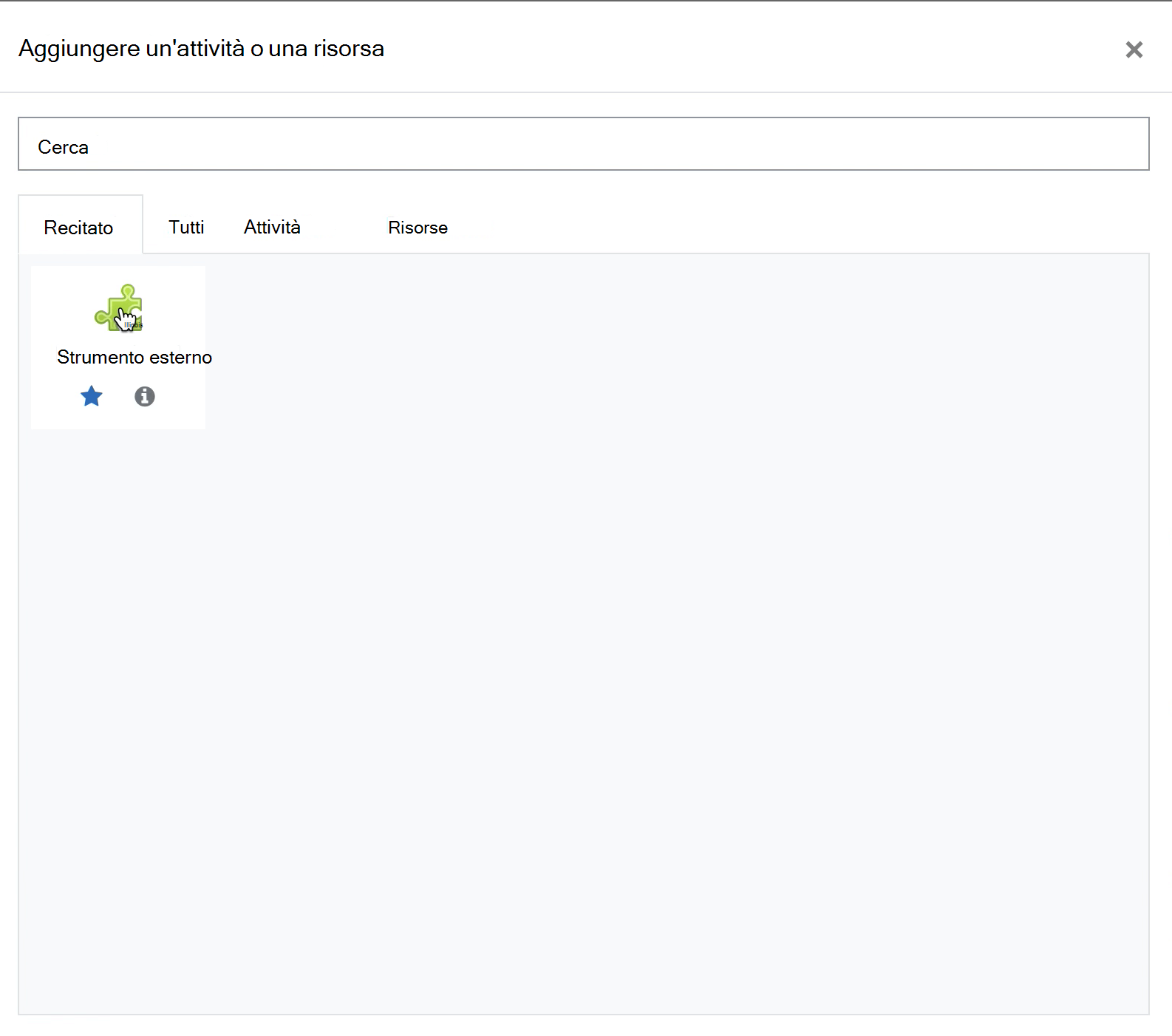 Screenshot di Moodle, selezione dello strumento esterno