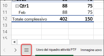 Pulsante del menu Tutti i fogli