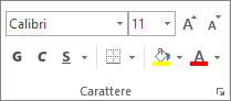 Opzioni del gruppo Carattere