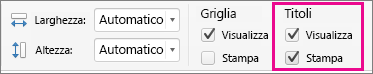 Nella scheda Layout di pagina selezionare Stampa in Intestazioni