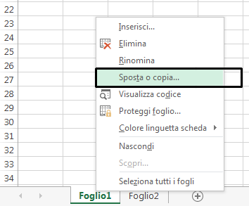 Menu di scelta rapida per la scheda