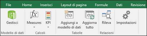 Menu Power Pivot sulla barra multifunzione di Excel