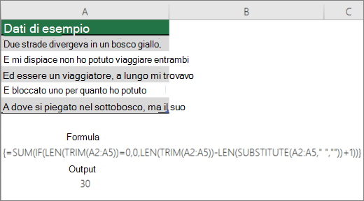 Esempio di formula annidata per contare le parole