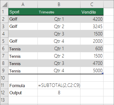 Esempio DI SUBTOTALE