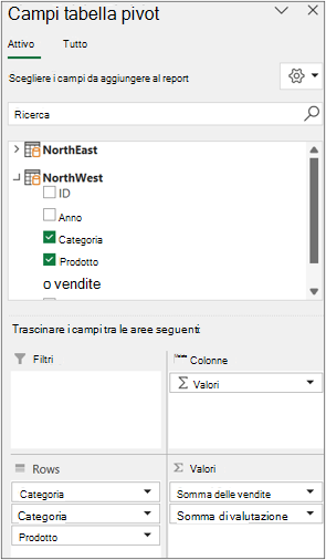 Elenco campi per più tabelle