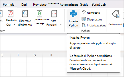 Vai a Formule e quindi seleziona Inserisci Python.