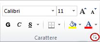 Pulsante di visualizzazione della finestra di dialogo nel gruppo Carattere