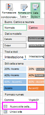 Opzione Nuovo stile cella