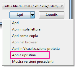 Comando Apri e ripristina