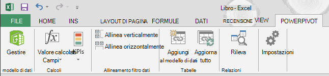 Scheda PowerPivot sulla barra multifunzione