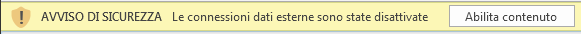 Avviso sulle connessioni a dati esterni in Excel