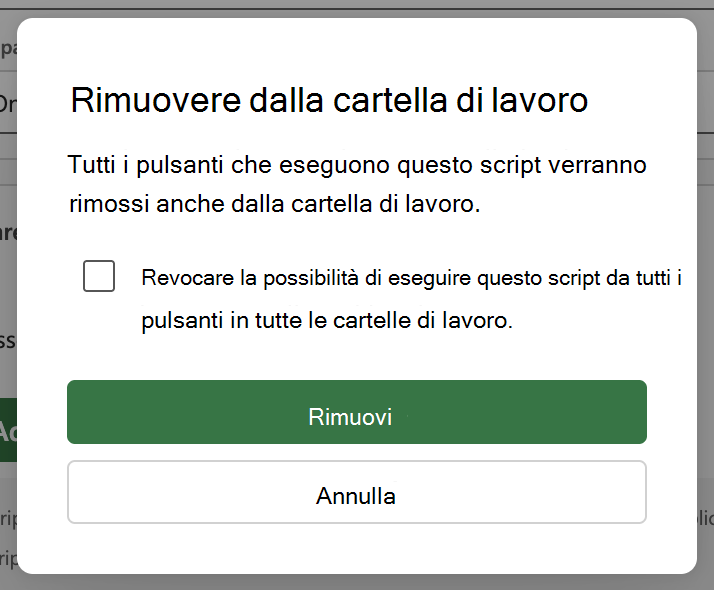 Disabilitare l'interruttore Associa a cartella di lavoro e scegliere Rimuovi nella finestra di dialogo