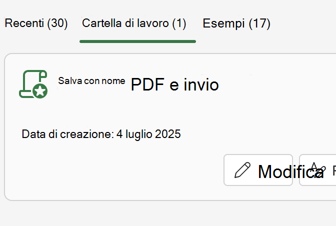 Elenco Cartella di lavoro nel riquadro attività Office Scripts.