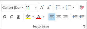 Opzioni nel gruppo Testo base