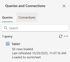 Riquadro Query e connessioni che mostra una singola query e i risultati.