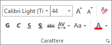 Opzioni del gruppo Carattere