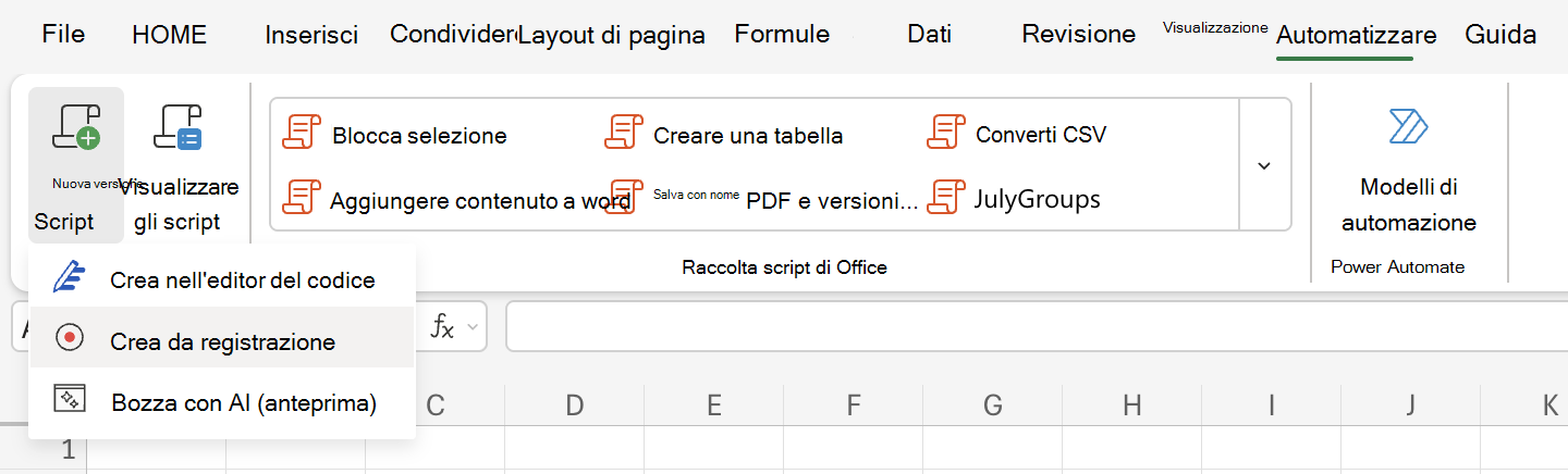 Informazioni su come registrare le azioni con gli script di Office.
