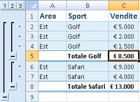 Example of automatic subtotals