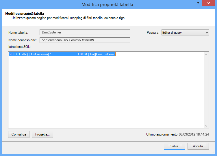 Query SQL nella sintassi predefinita abbreviata